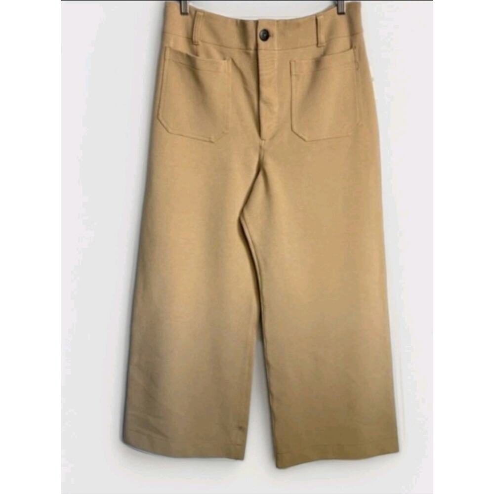 Anthropologie Colette Cropped Wide-Leg Pants Maeve Knit Khaki 30 - Picture 5 of 6